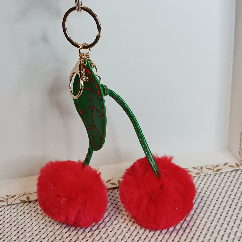 Red and Green Pom Pom Keychain